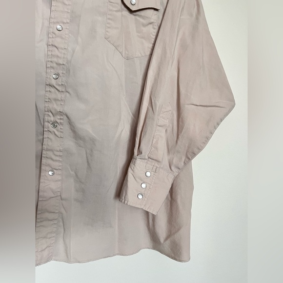 Wrangler Women’s Wrancher Shirt Long Sleeve Pearl Snap Tan Top Stretch Large - Picture 4 of 5